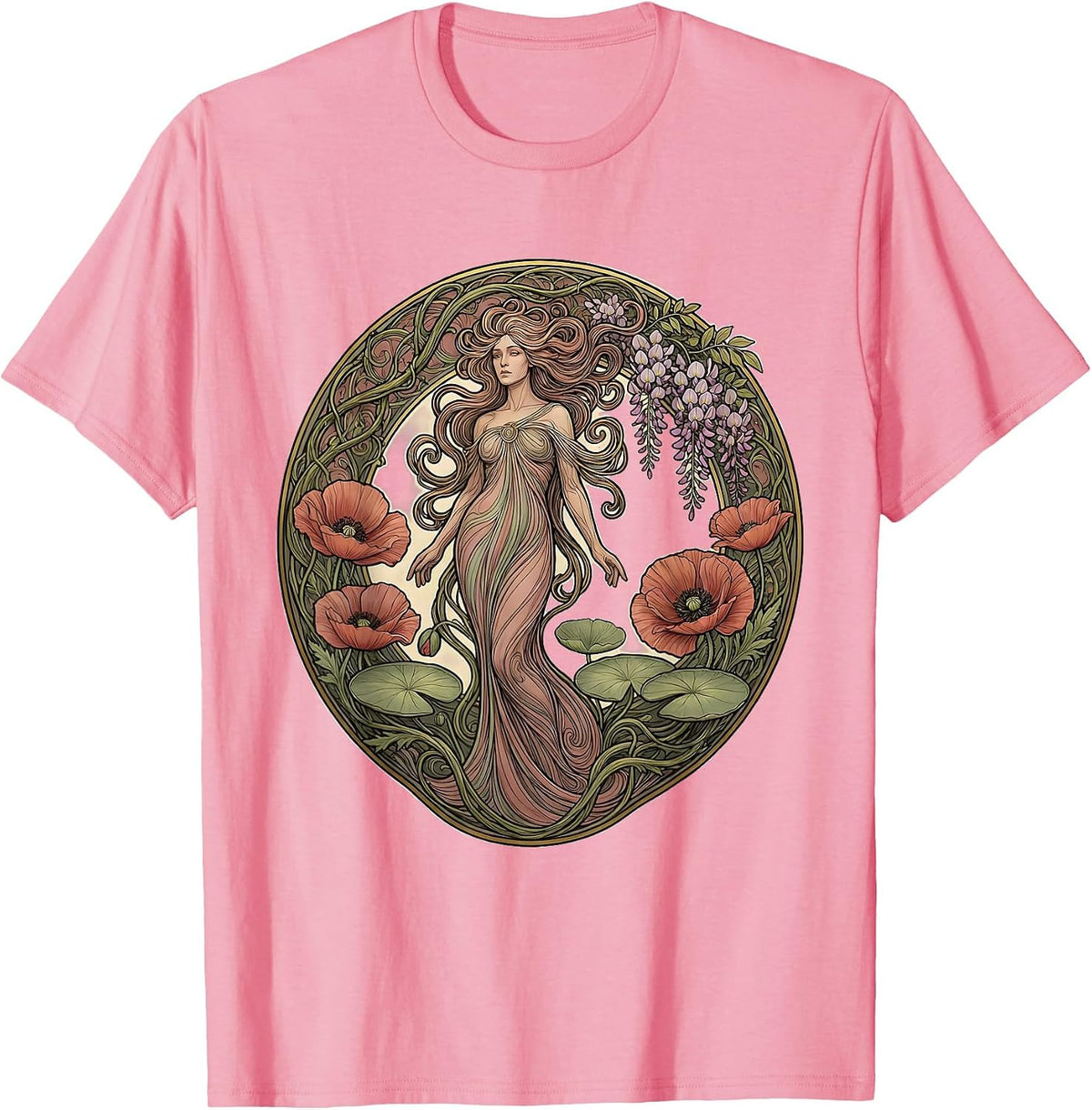 Men's Gigi Botanical Floral Illustration Design T-Shirt - Pink