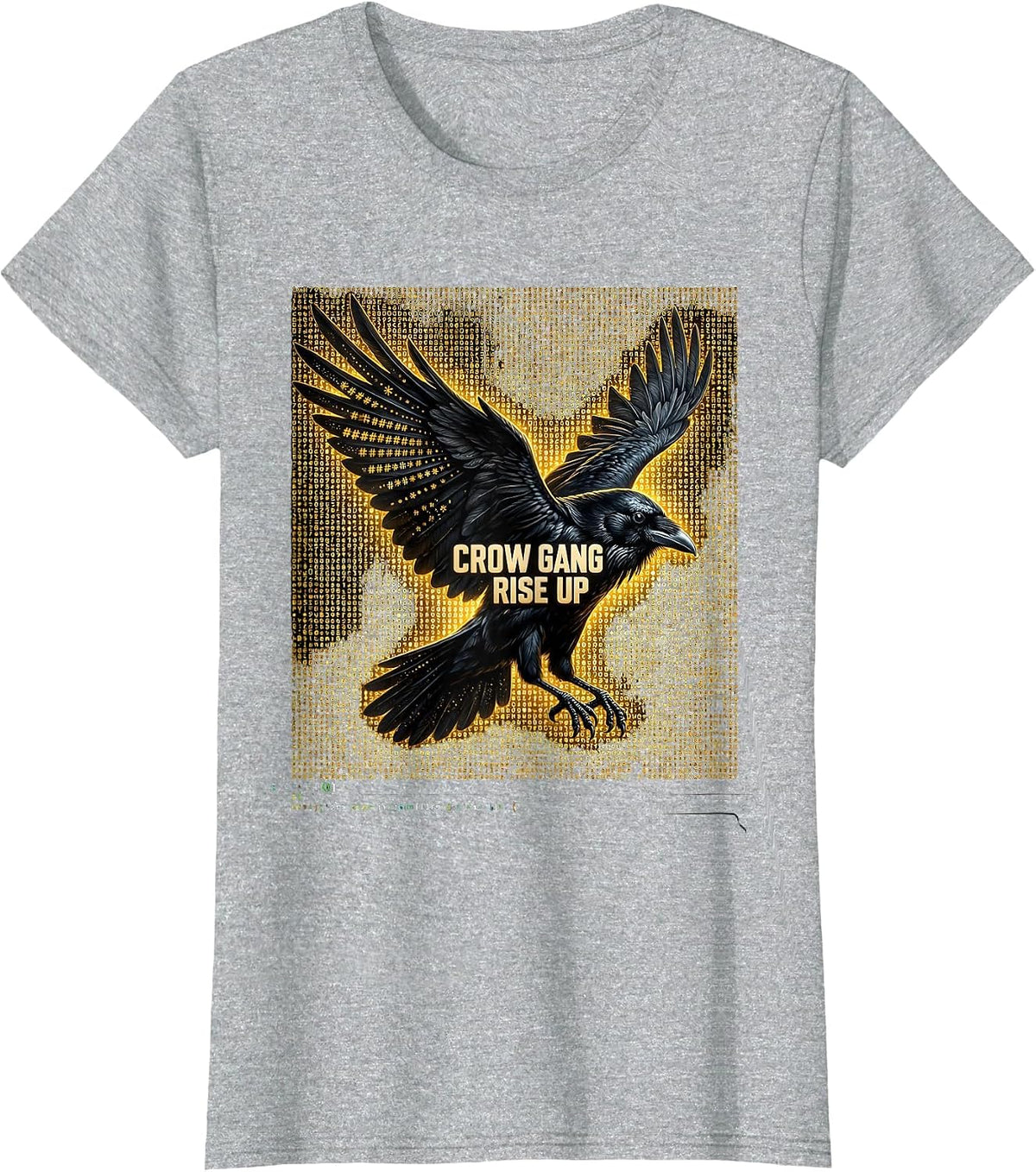 Crow Gang Rise Up Bold Crow Graphic Design T-Shirt - Heather Grey