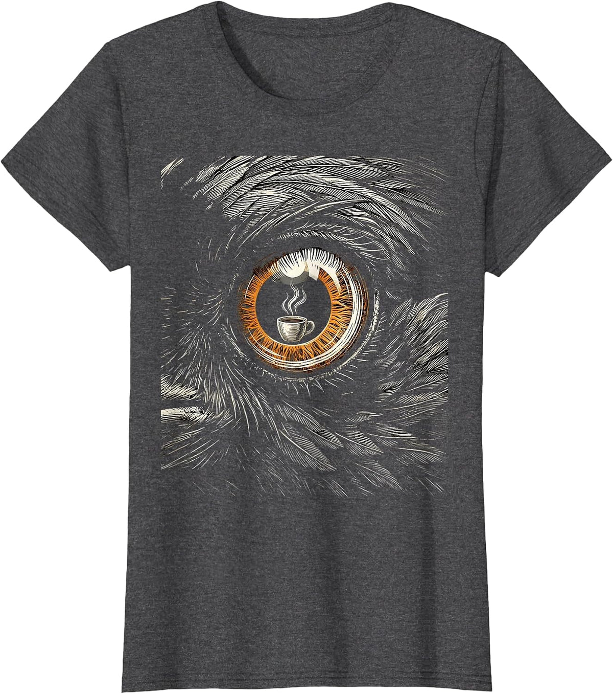 Women's Crow Eye Coffee Reflection Graphic Design T-Shirt - Dark Heather Grey