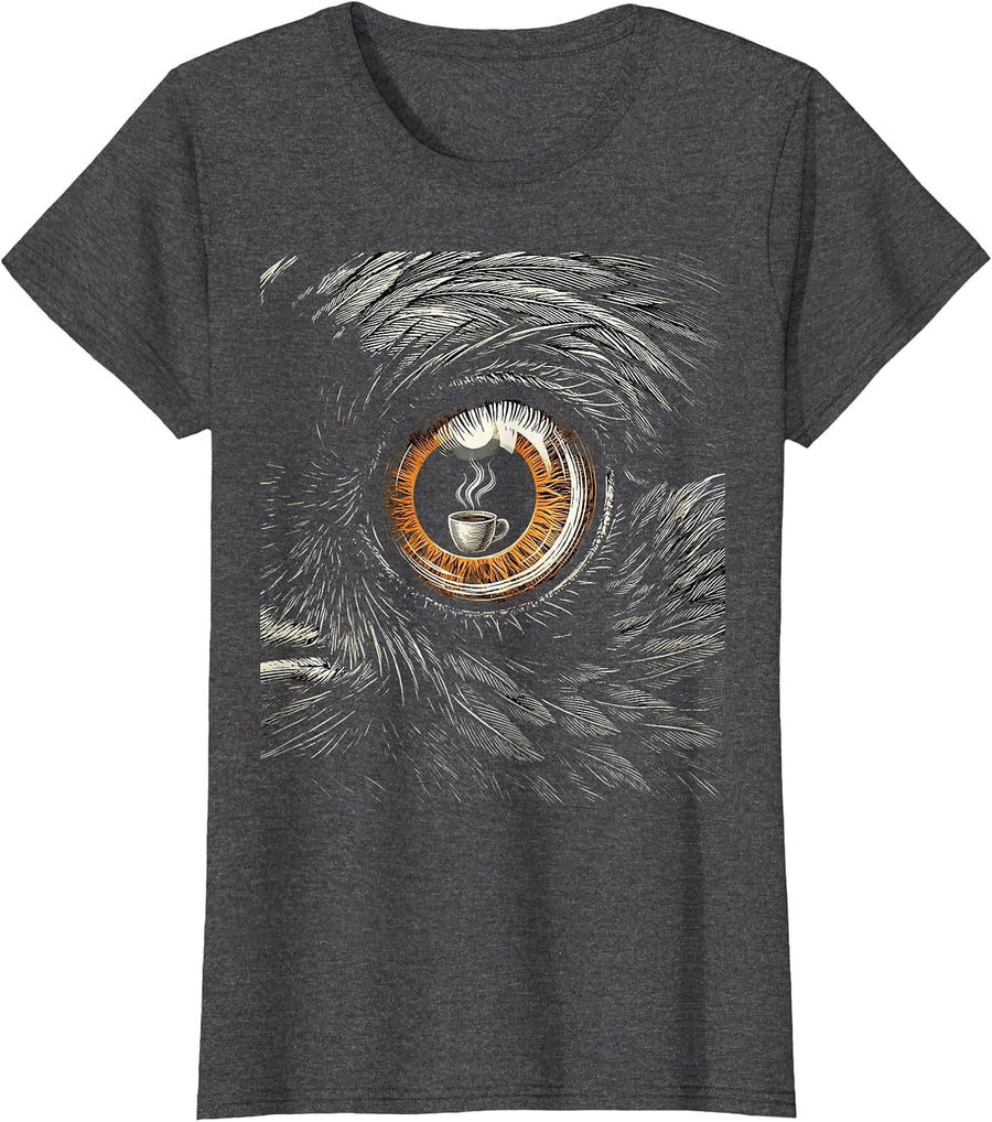 Women's Crow Eye Coffee Reflection Graphic Design T-Shirt - Dark Heather Grey
