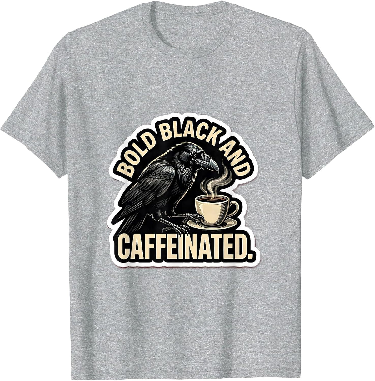 Men's Cawf Crow Bold Black and Caffeinated Design T-Shirt - Heather Grey