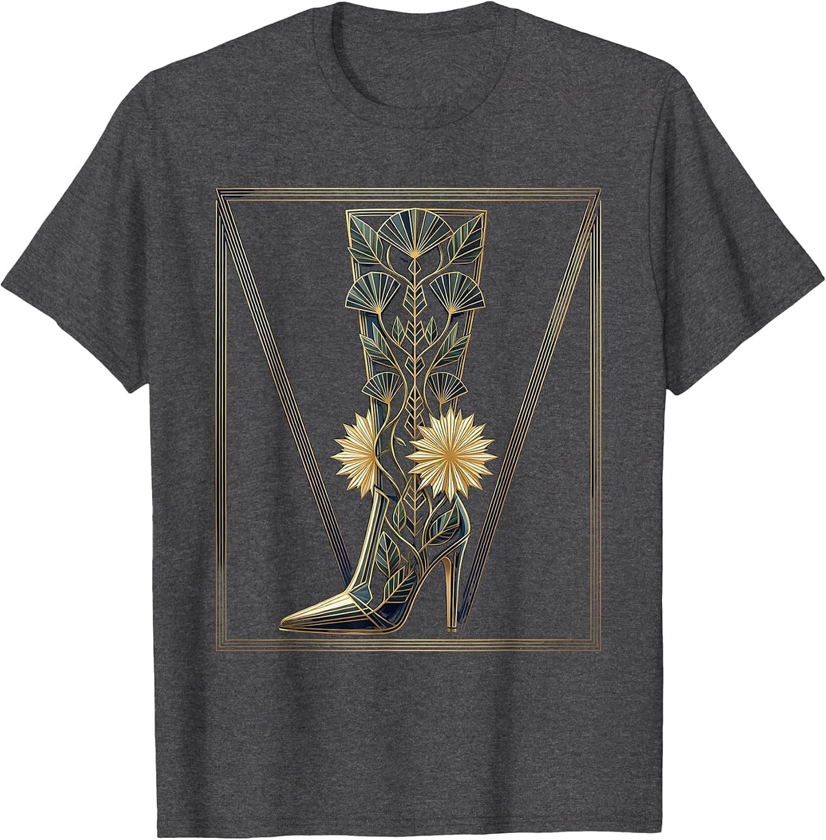 Vintage Romance High Heel Boot with Climbing Vines T-Shirt - Dark Heather Grey