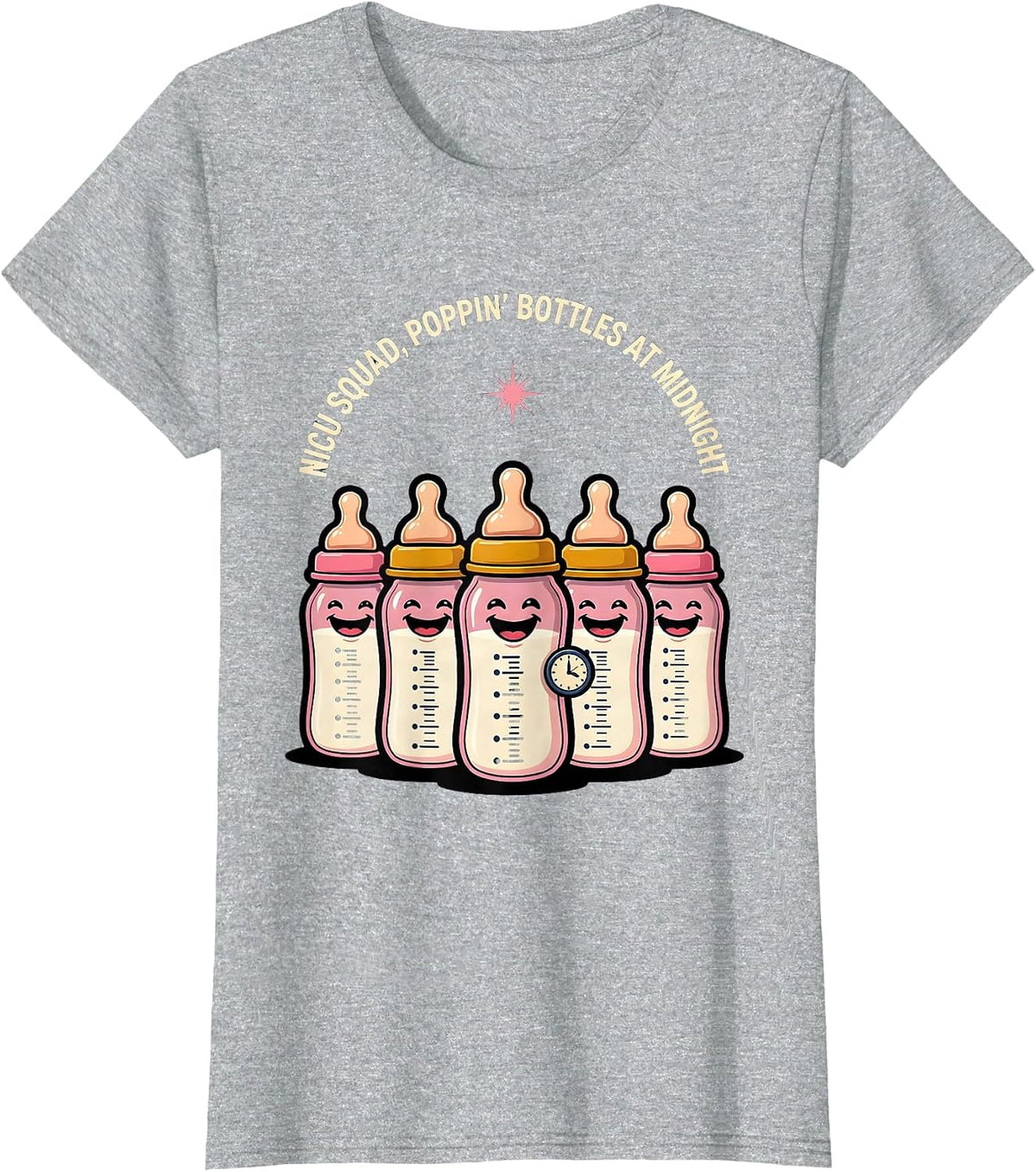Women's NICU Squad Poppin Bottles At Midnight Nurse T-Shirt - Heather Grey