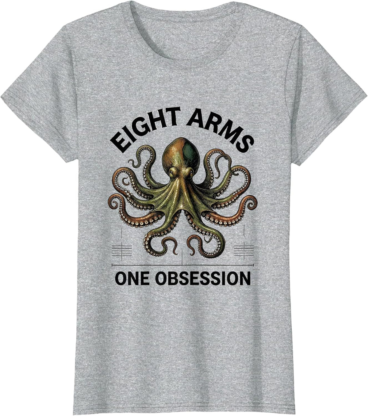 Eight Arms, One Obsession Botanical Octopus Sea-Creature T-Shirt - Heather Grey