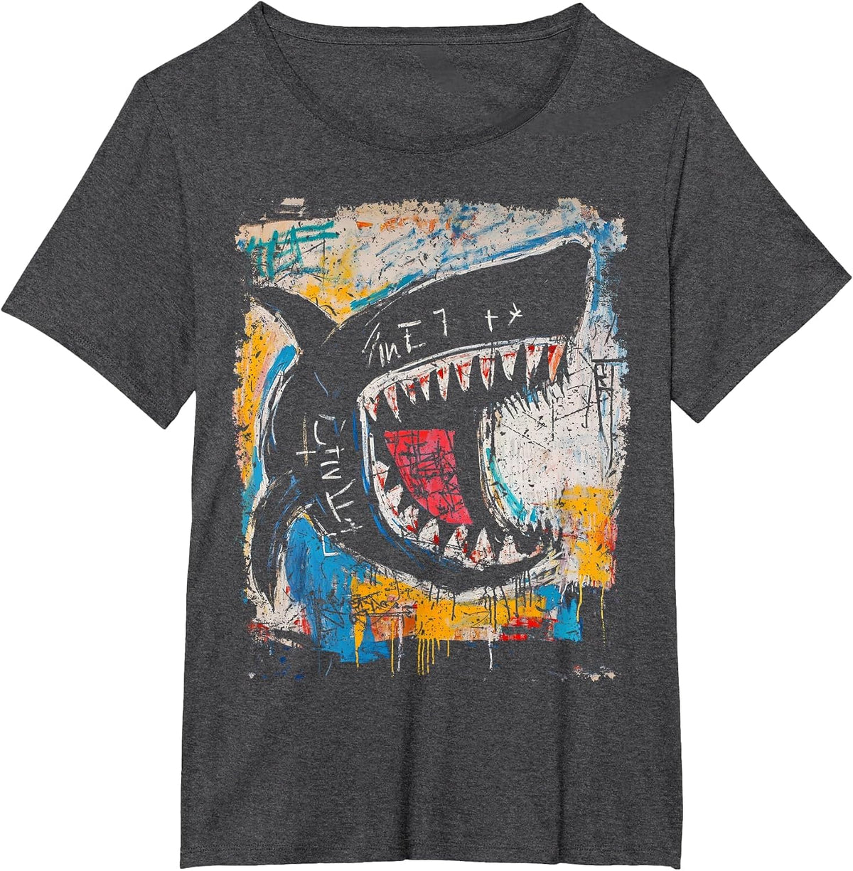 Pop Art Style Shark 90s Men's Graffiti T-Shirt - Dark Heather Grey