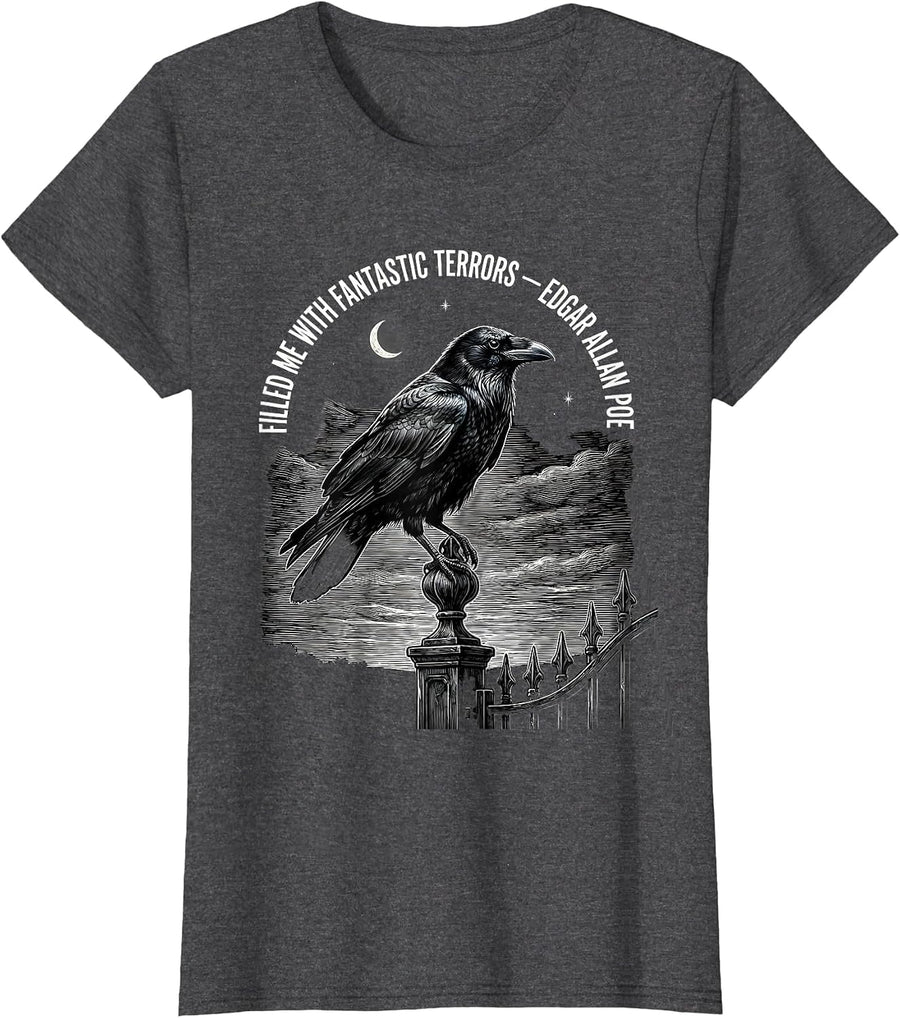 Women's Filled Me With Fantastic Terrors — Edgar Allan Poe Gothic T-Shirt - Dark Heather Grey