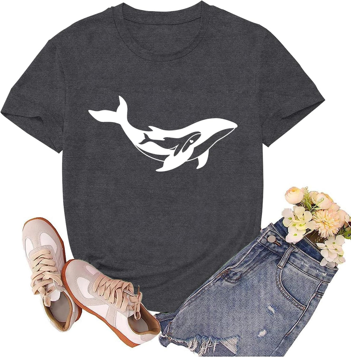 Whale Shirts for Women Whale Lover Tshirts Ocean Animal Tshirt Sea Life Tee Tops - Grey