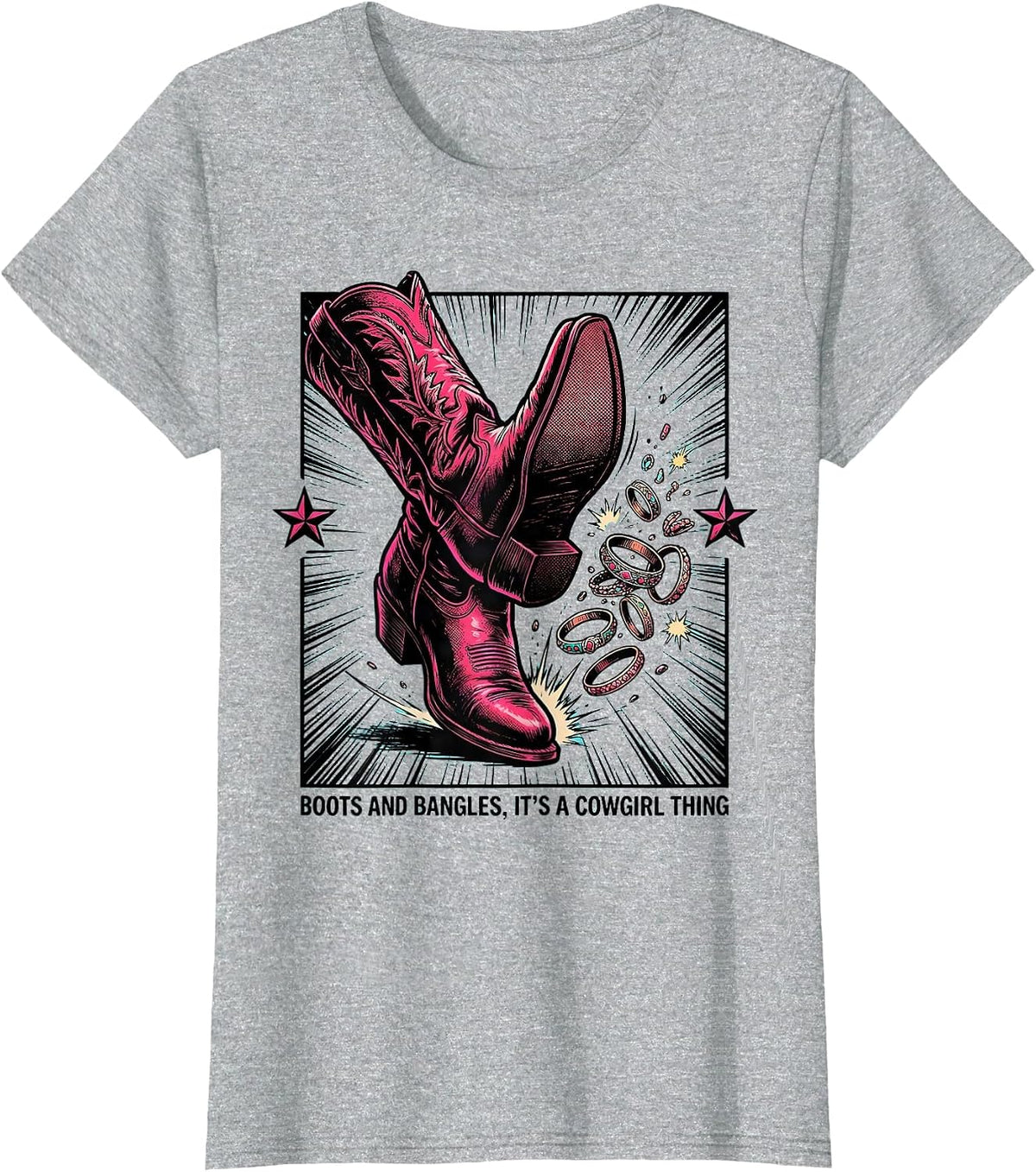 Boots and Bangles, It's a Cowgirl Thing Comic Book T-Shirt - Heather Grey