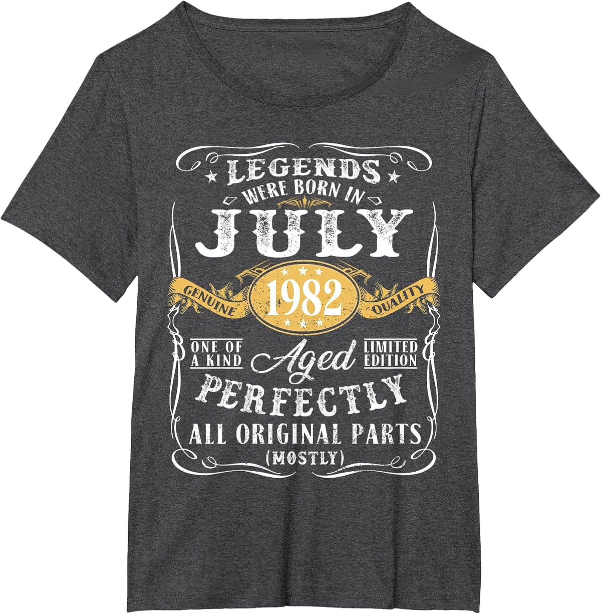 40th Birthday Decoration Legends were Born in July 1982 T-Shirt - Dark Heather Grey