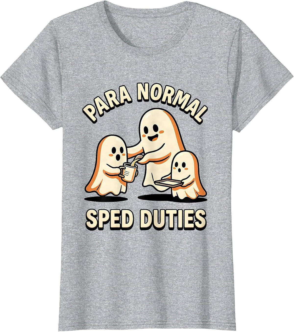 Para Normal SPED Duties Cartoon Ghost Paraprofessional T-Shirt - Heather Grey