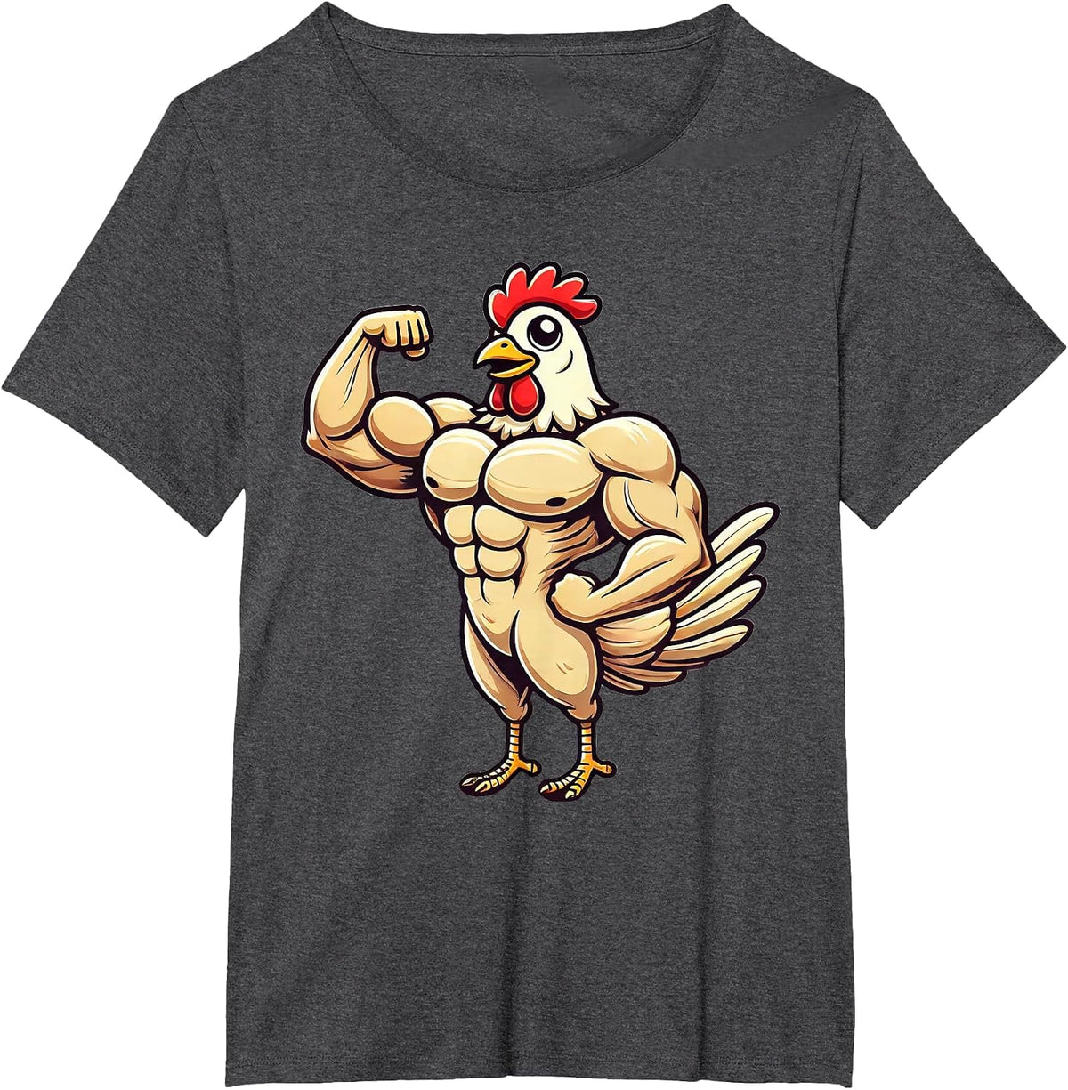 Muscular Chicken Powerlifting Weightlifting Gym Workout T-Shirt - Dark Heather Grey