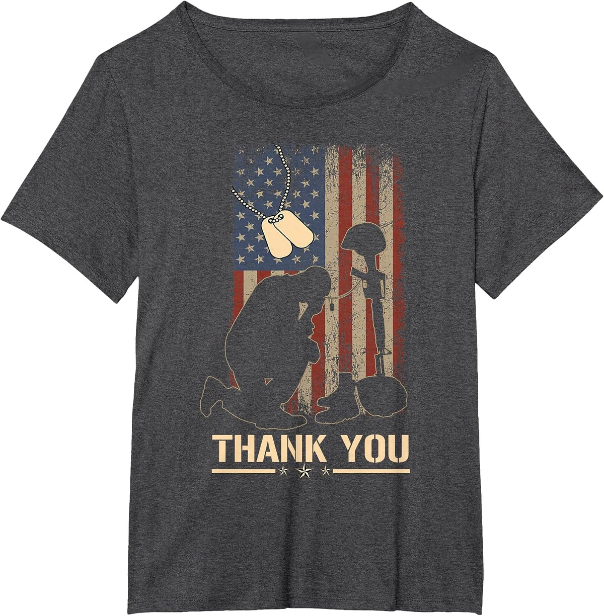 American Flag Thank You Veterans Military Appreciation T-Shirt - Dark Heather Grey