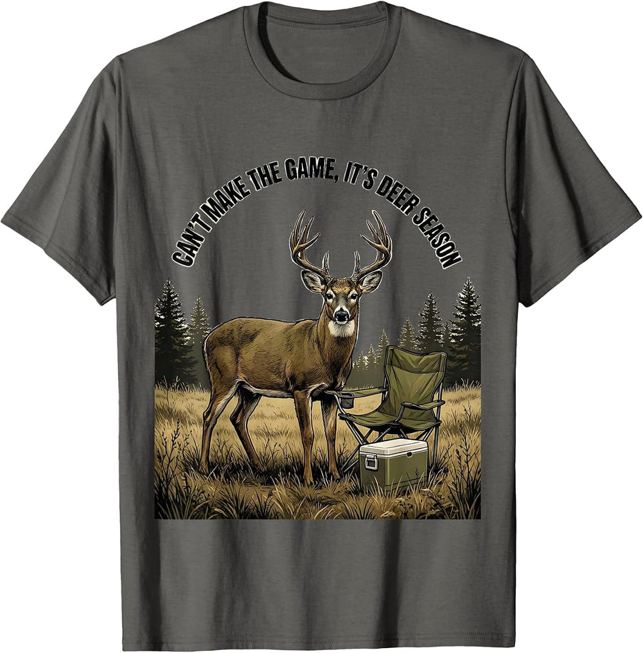 Can't Make The Game, It's Deer Season Funny Hunting Dad T-Shirt - Asphalt Grey