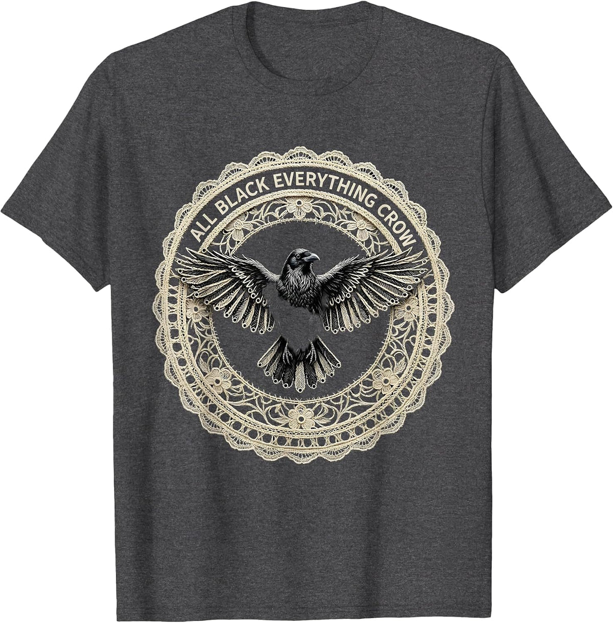Men's All Black Everything Crow Graphic Design T-Shirt - Dark Heather Grey