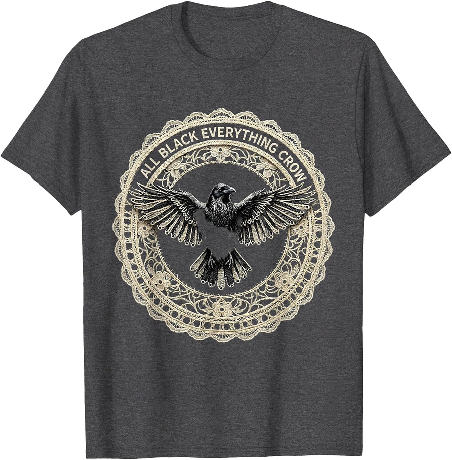 Men's All Black Everything Crow Graphic Design T-Shirt - Dark Heather Grey