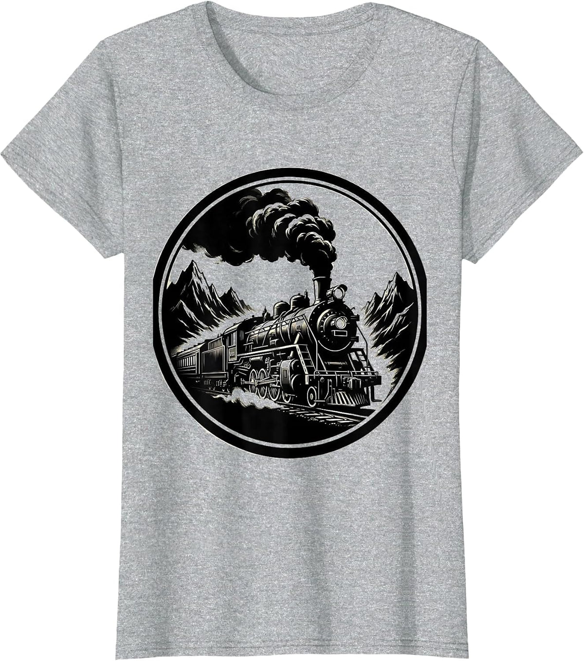 Labor Day Steam Engine Train Mountain Pass T-Shirt - Heather Grey