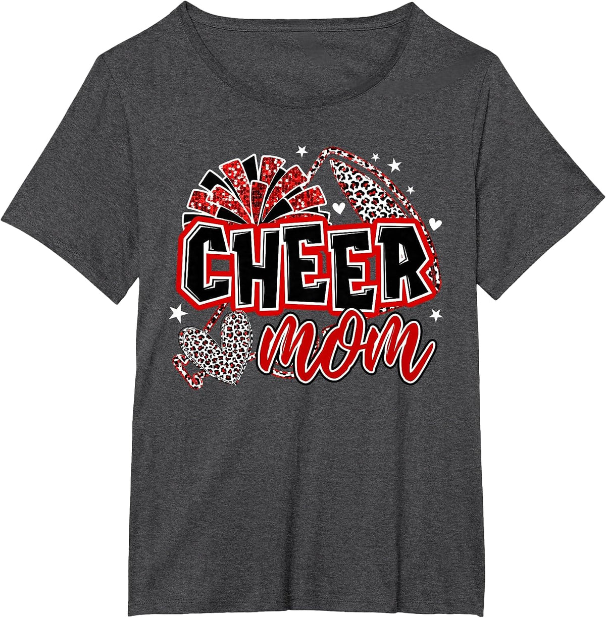 Cheer Mom Red Cheerleader Game Day Cheer Mama Football T-Shirt - Dark Heather Grey