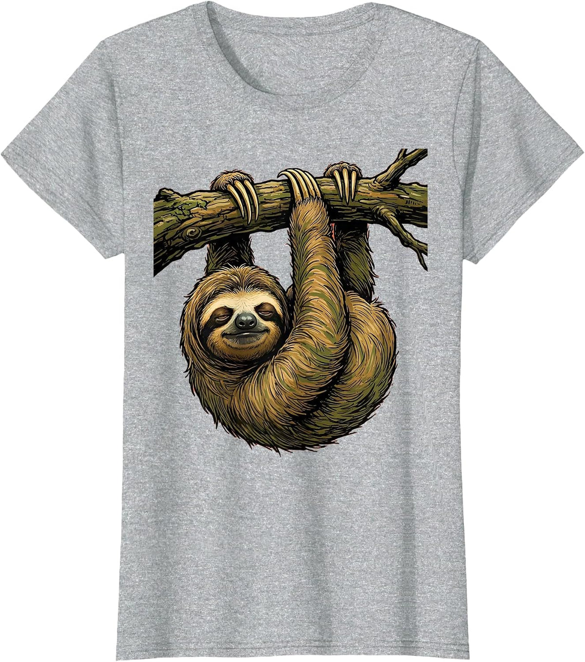 Lazy Sloth Hanging Upside Down Graphic T-Shirt - Heather Grey