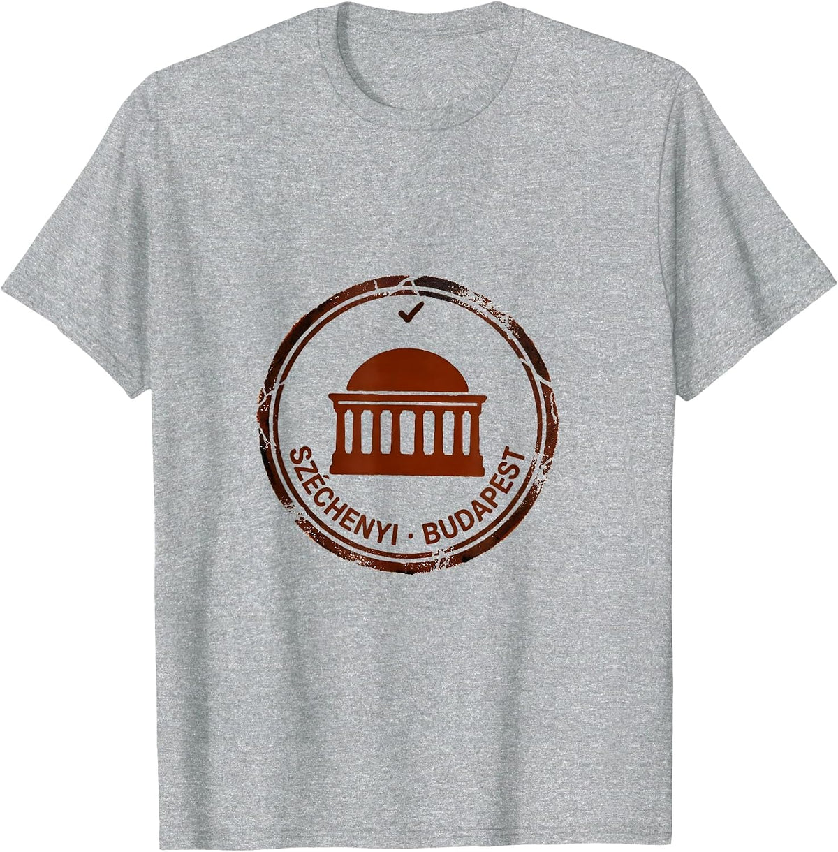 Men's SZÉCHENYI · BUDAPEST Rubber Stamp Souvenir Heritage Gift T-Shirt - Heather Grey