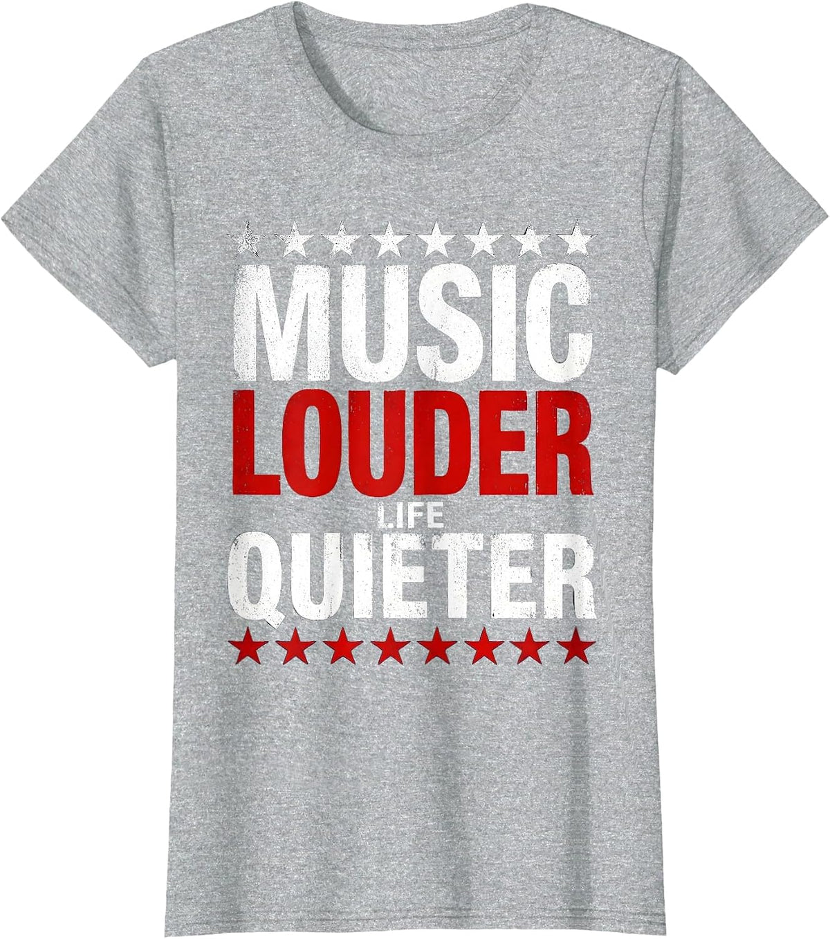 Music Louder Life Quieter Concert Graphic Design T-Shirt - Heather Grey