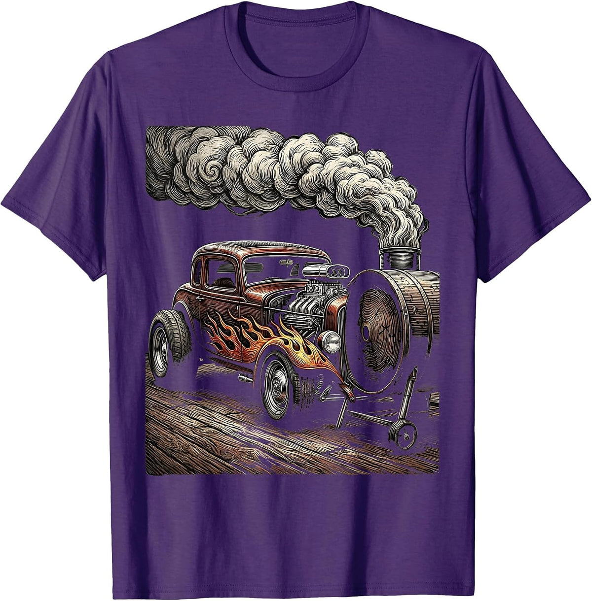Hot Rod BBQ Labor Day Racing Lifestyle Graphic T-Shirt - Purple