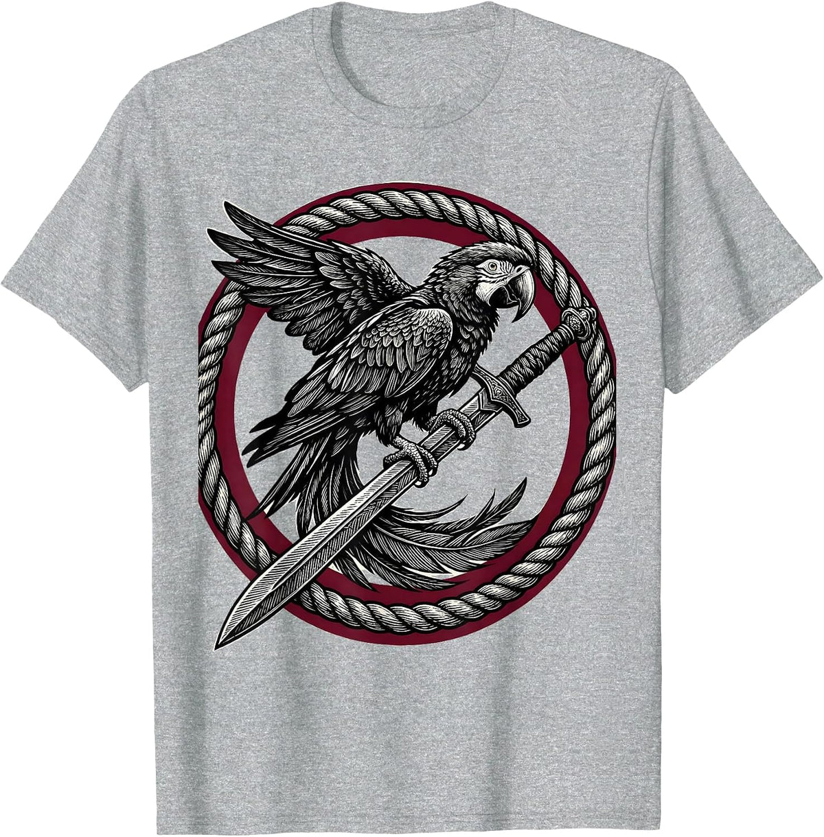 Men's Pirate Parrot Perched on Sword Graphic T-Shirt - Heather Grey