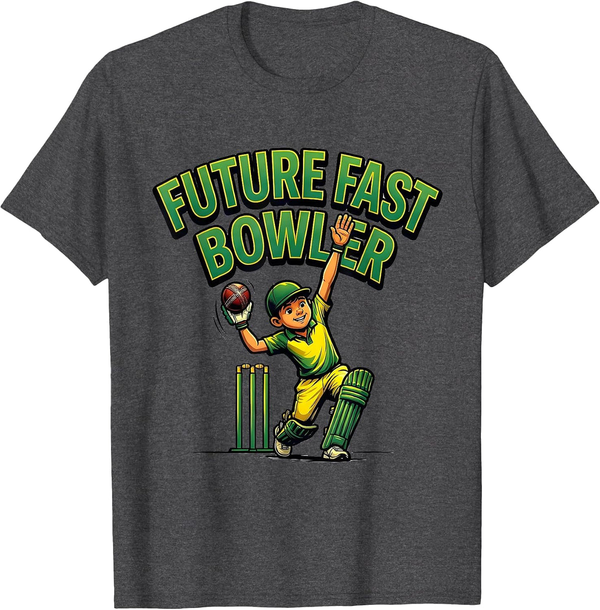 Men's Future Fast Bowler Cartoon Cricket Bowler Youth Gift T-Shirt - Dark Heather Grey