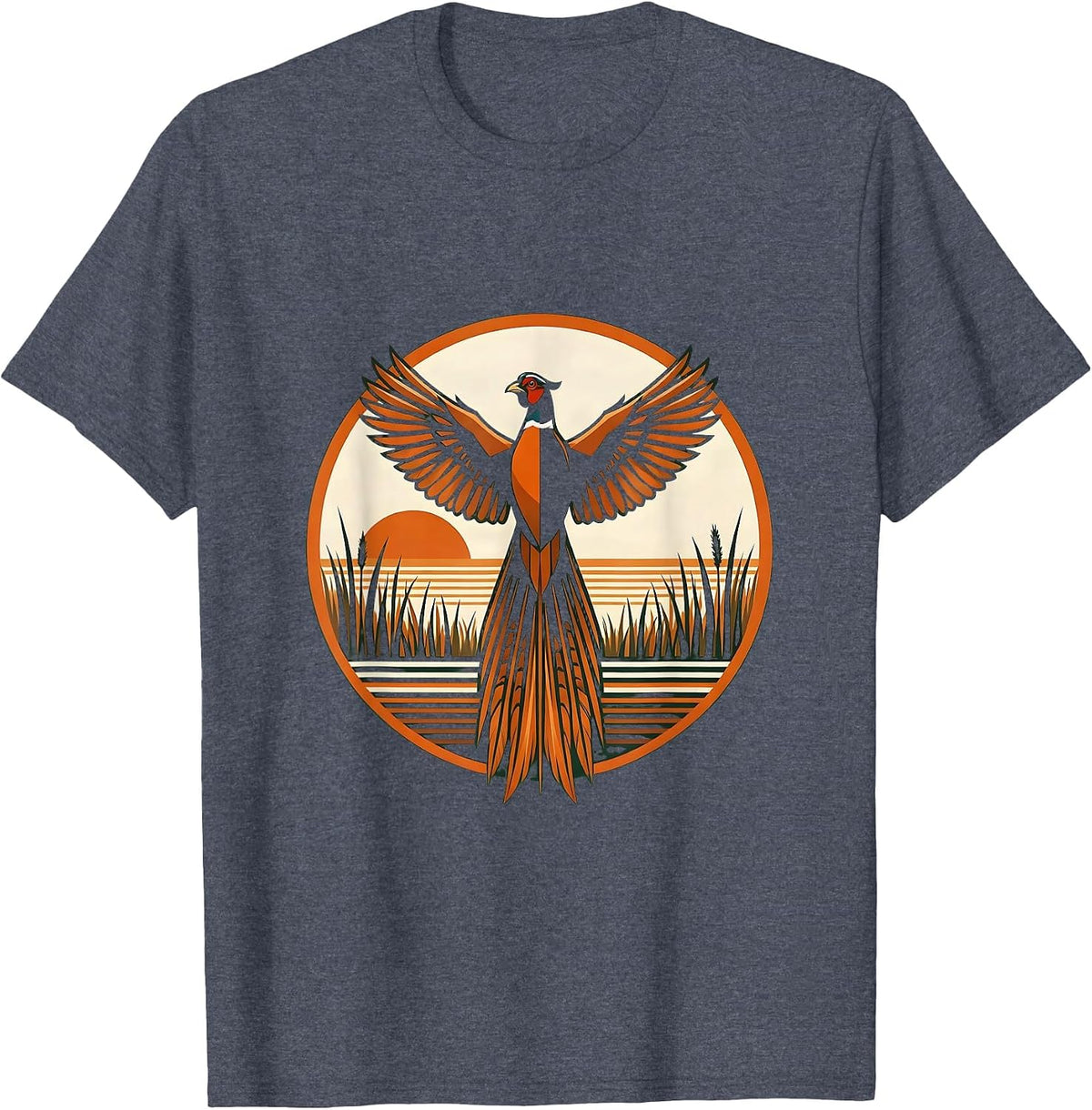 Camo Pheasant Flush Hunting Graphic T-Shirt - Heather Blue