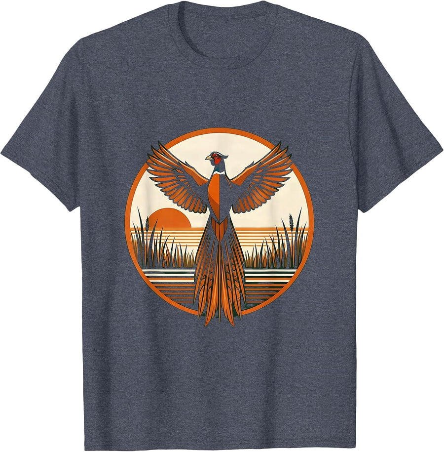 Camo Pheasant Flush Hunting Graphic T-Shirt - Heather Blue