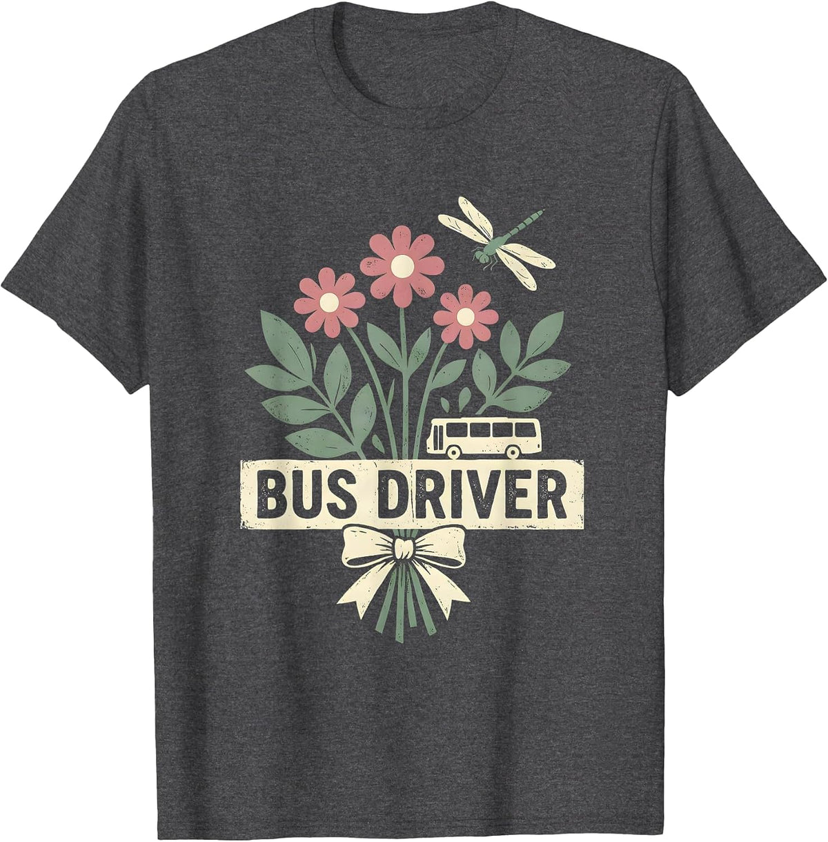 Men's Bus Driver Floral Boho Teacher Gift School Staff T-Shirt - Dark Heather Grey
