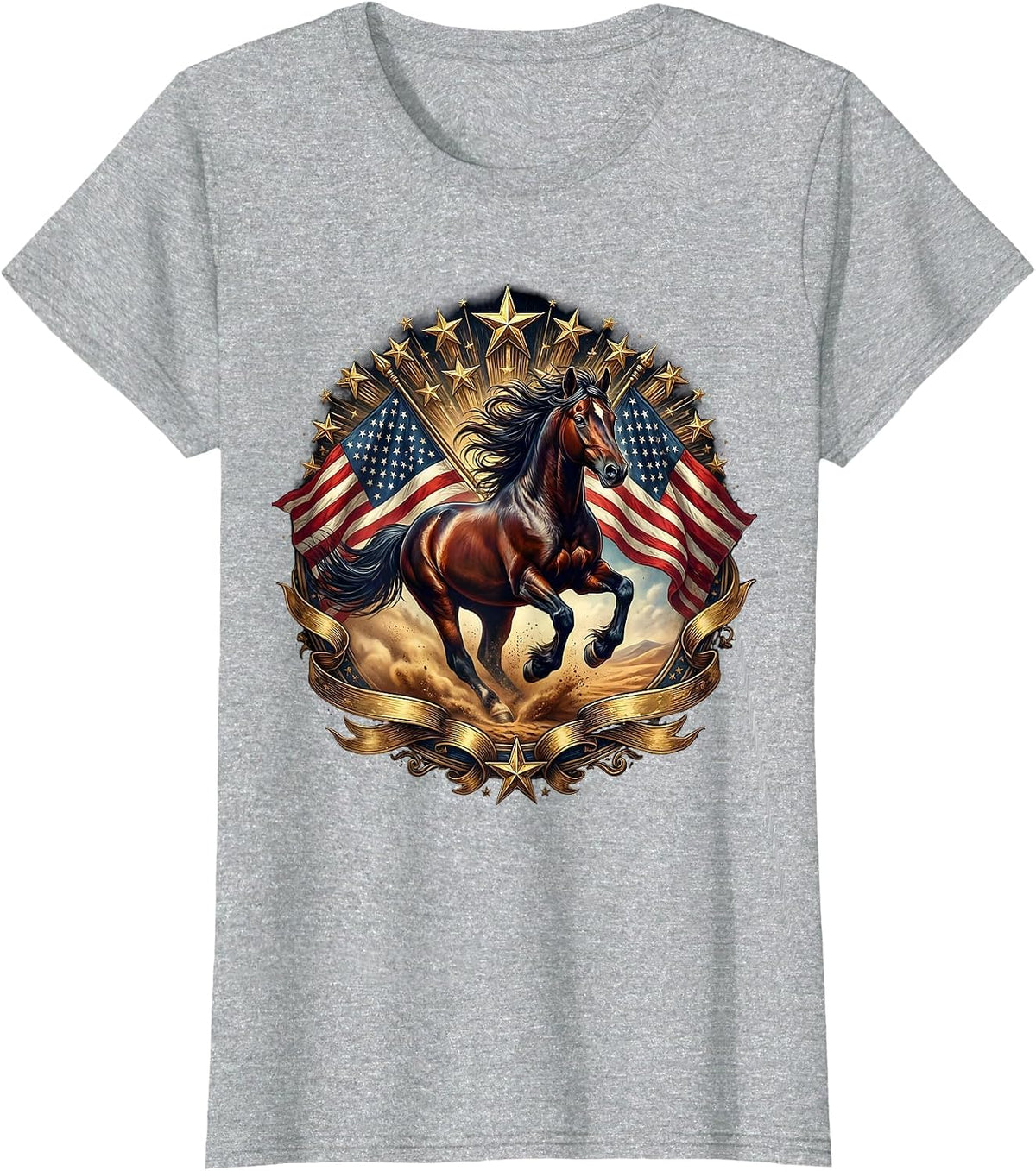Wild Horse Galloping Through Desert Dust T-Shirt - Heather Grey
