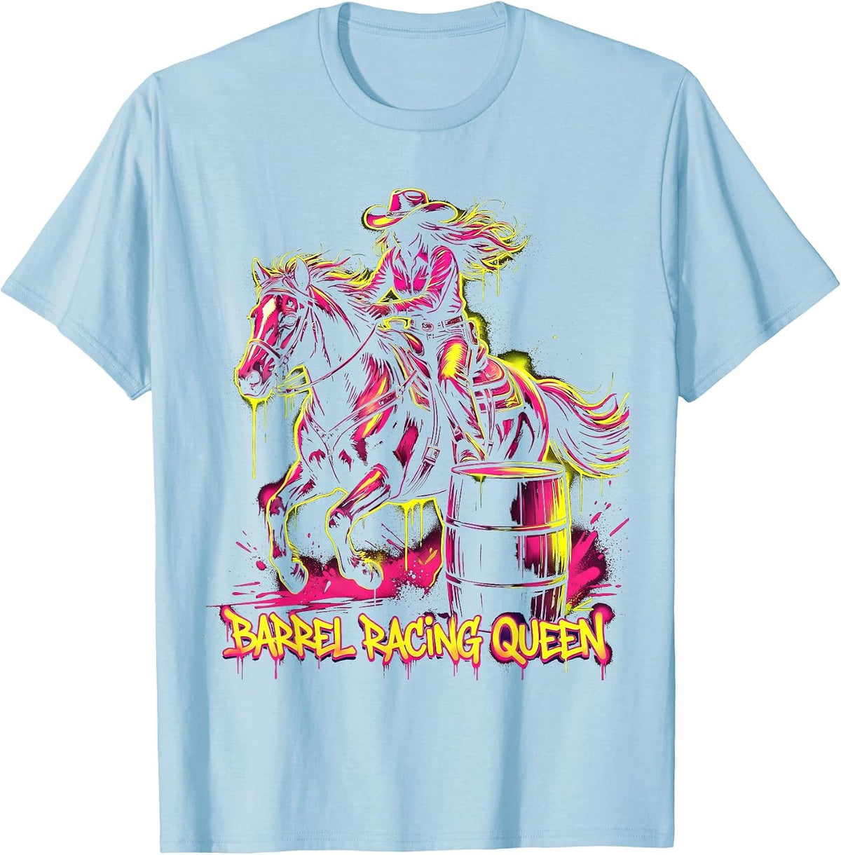 Barrel Racing Queen White Cowgirl Design T-Shirt - Baby Blue