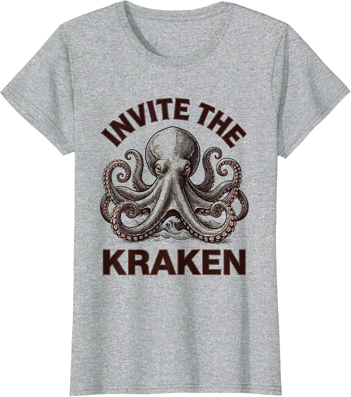 Invite The Kraken Crosshatch Octopus Sea Monster Lover Gift T-Shirt - Heather Grey