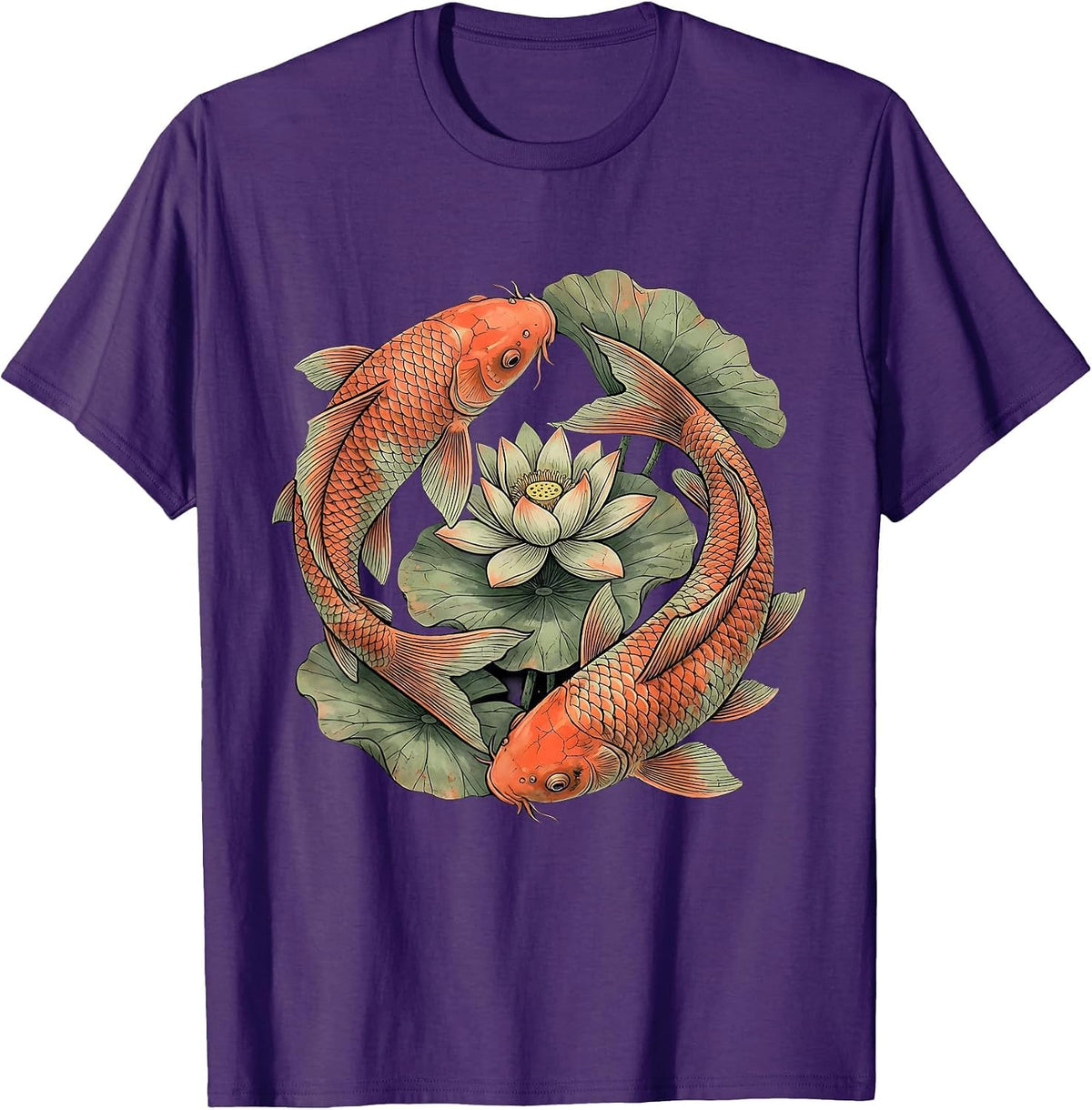 Koi Fish Lily Pad Pond Hawaiian Design T-Shirt - Purple