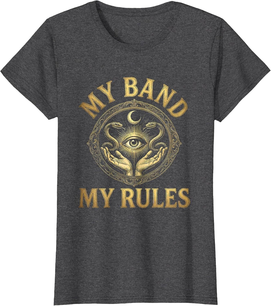 Women's My Band My Rules Bold Music Graphic Design T-Shirt - Dark Heather Grey
