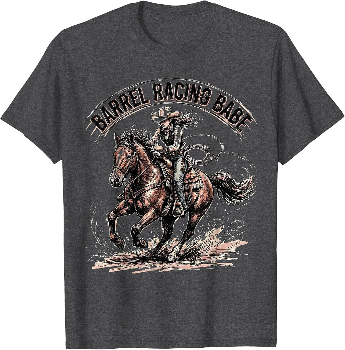 Barrel Racing Babe Western Rodeo Design T-Shirt - Dark Heather Grey