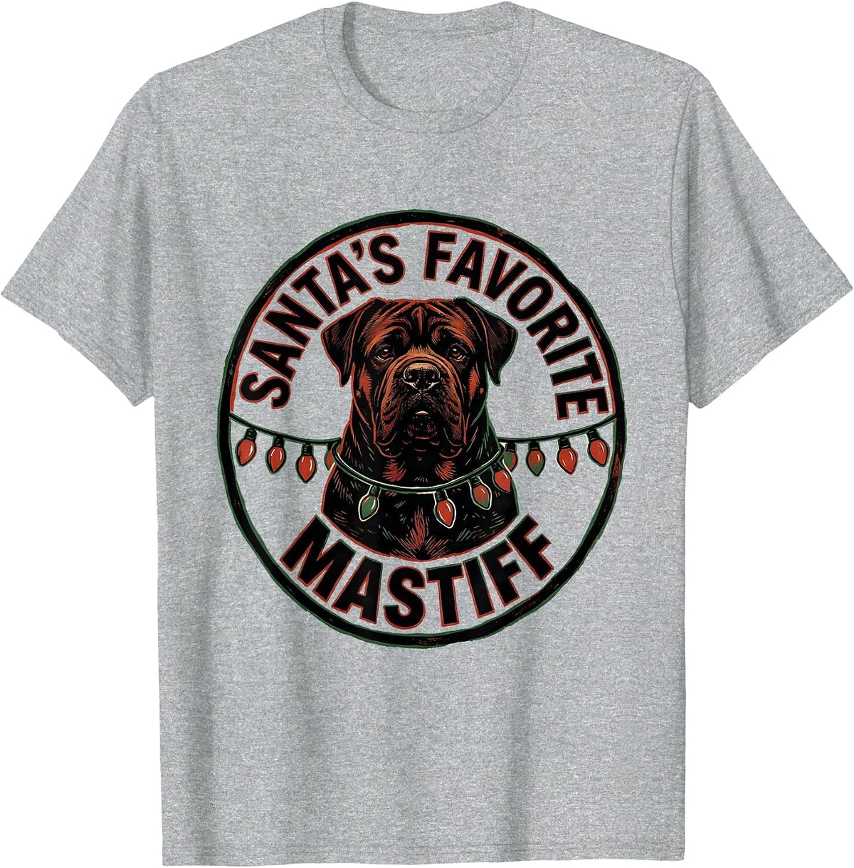 Men's Santa's Favorite Mastiff Christmas Pajama Dog Lover Gift T-Shirt - Heather Grey