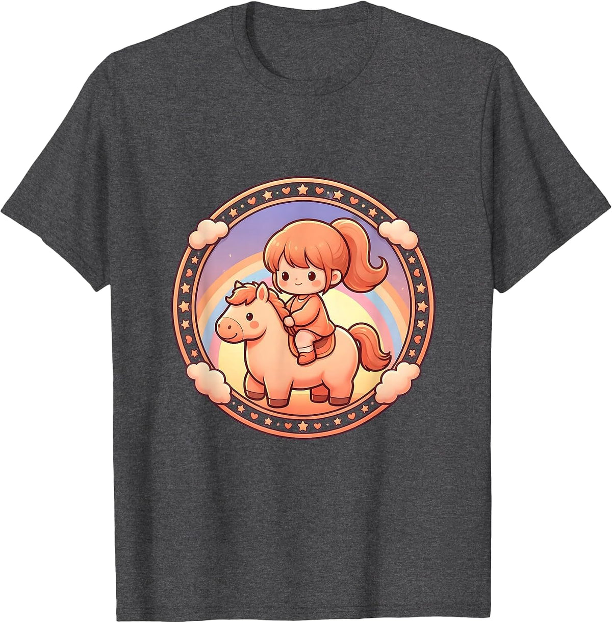 Cowgirl Sunset Silhouette Horseback Riding Graphic T-Shirt - Dark Heather Grey