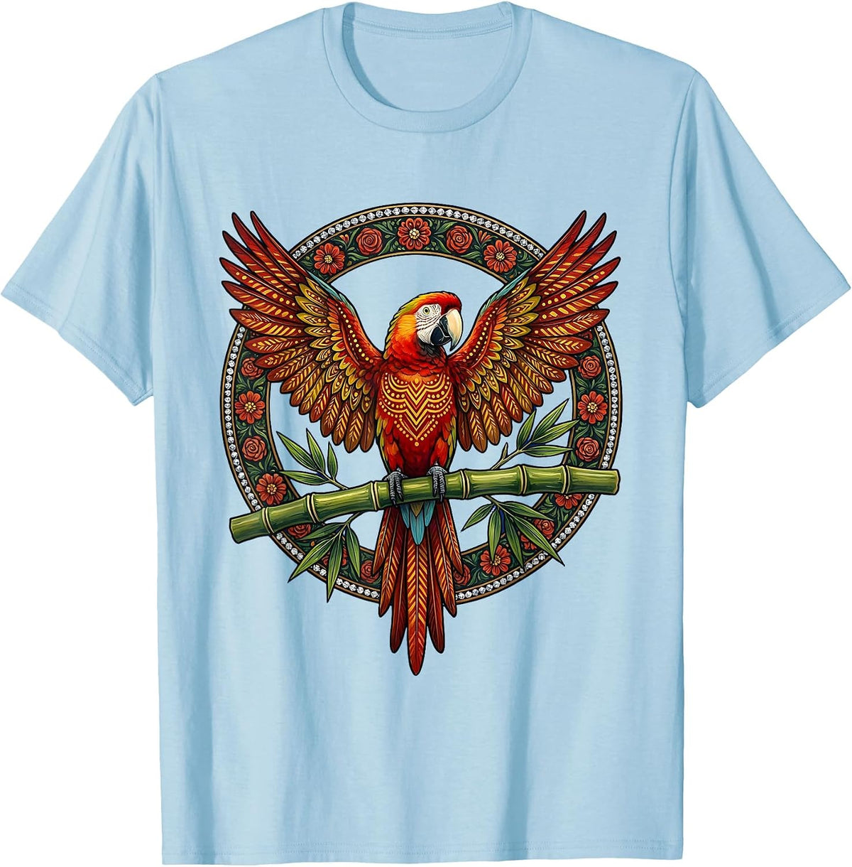 Men's Tropical Parrot on Bamboo Aloha Design T-Shirt - Baby Blue