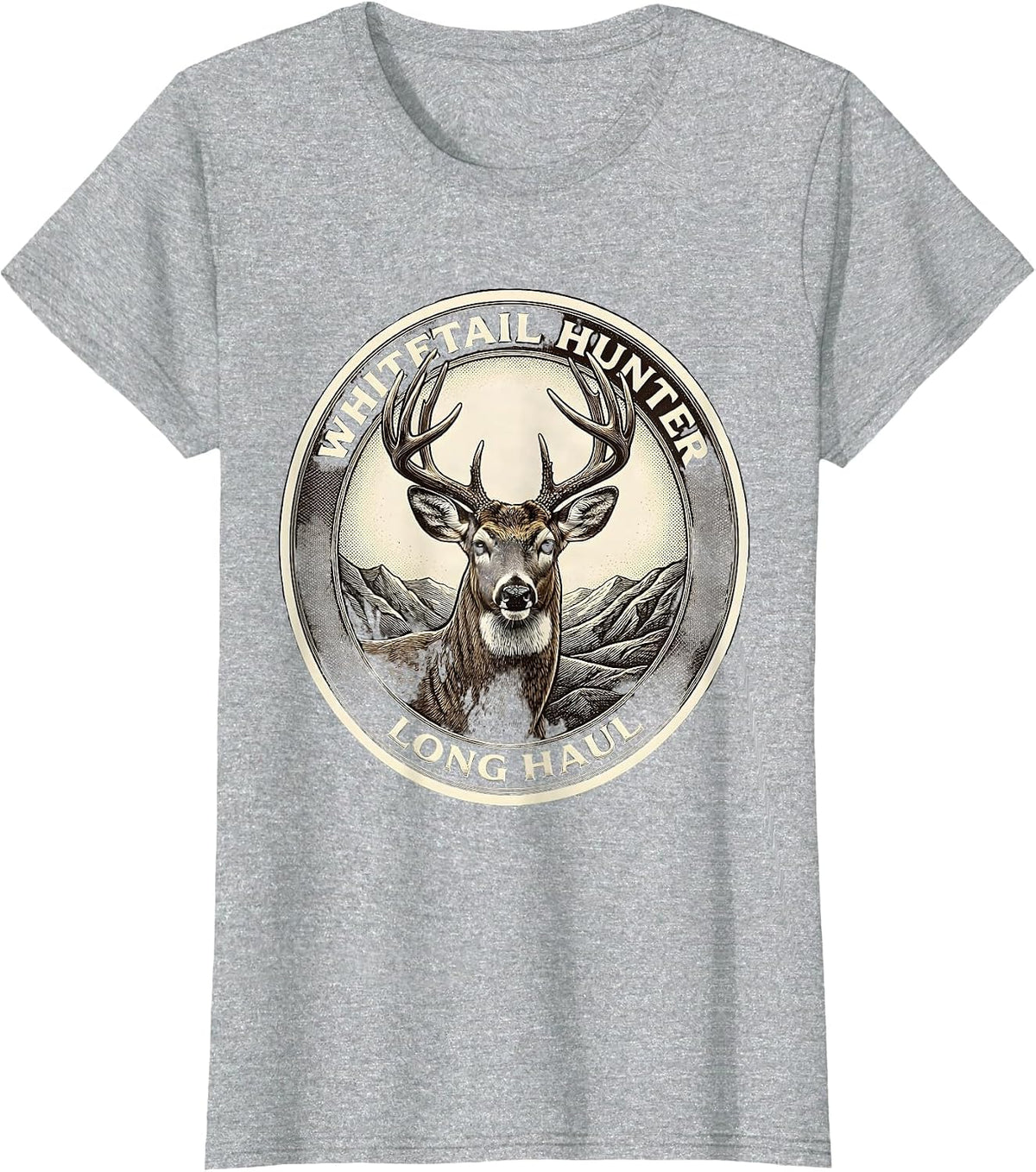 Women's Whitetail Hunter, Long Haul Crosshatch Etching Camo Dad T-Shirt - Heather Grey
