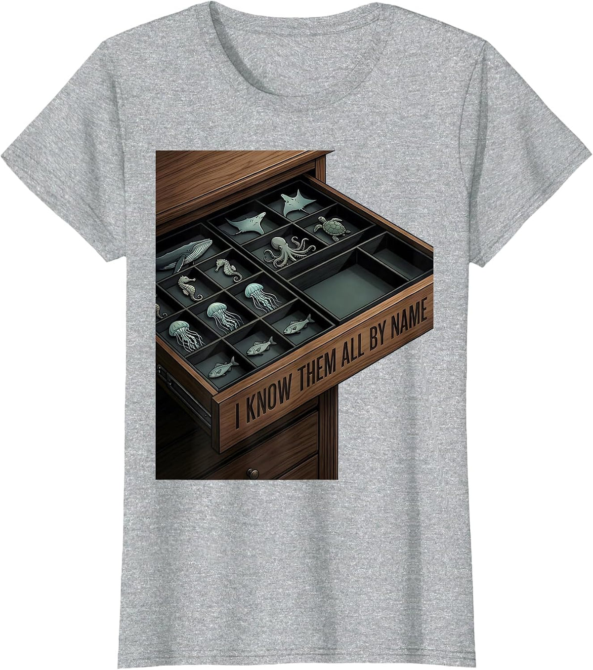 I Know Them All By Name Editorial Conceptual Marine Life T-Shirt - Heather Grey