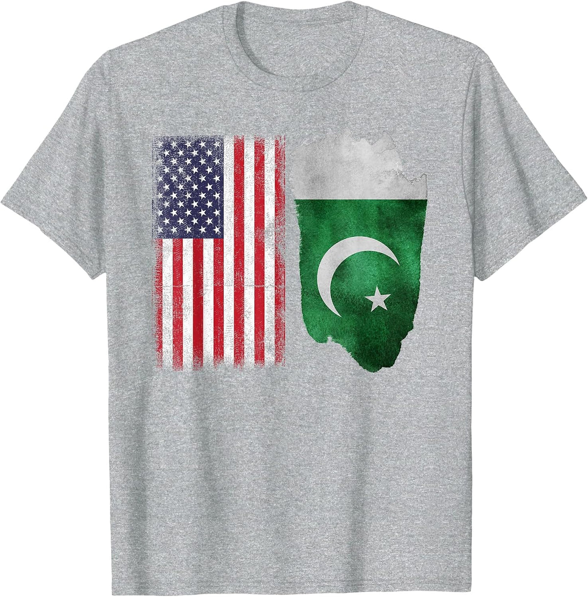Pakistani Roots | Half American Flag | Pakistan T-Shirt - Heather Grey