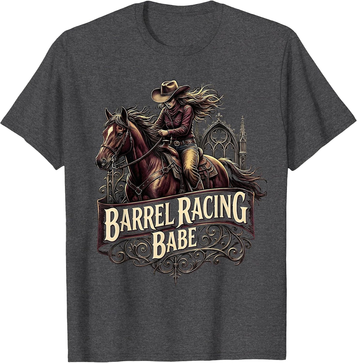 Barrel Racing Babe Cowboy Rodeo Design T-Shirt - Dark Heather Grey