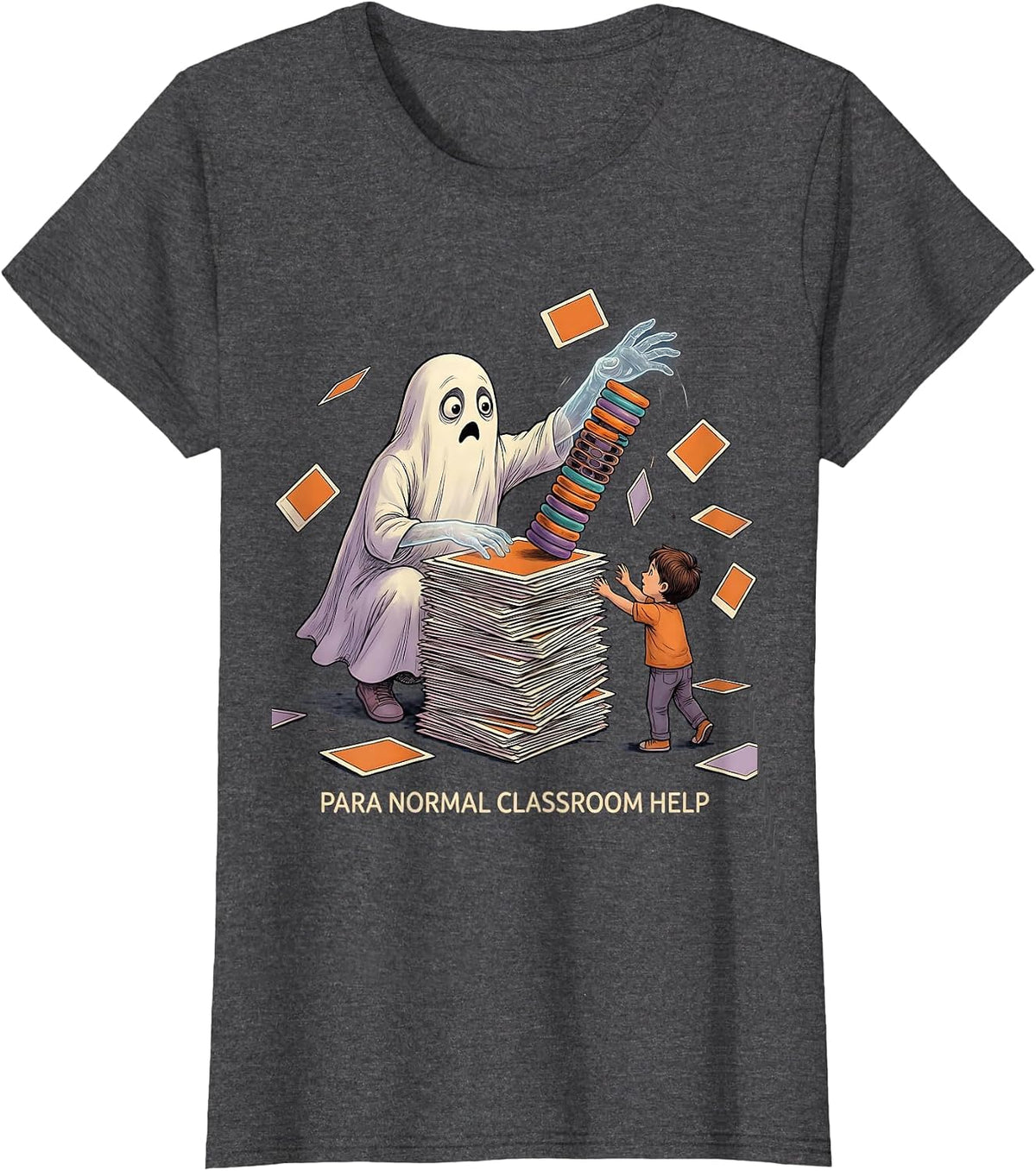 Women's Para Normal Classroom Help Funny Ghost Paraprofessional T-Shirt - Dark Heather Grey