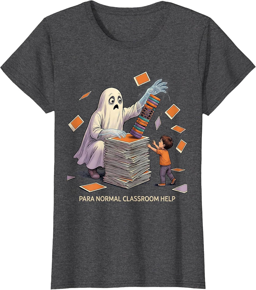 Women's Para Normal Classroom Help Funny Ghost Paraprofessional T-Shirt - Dark Heather Grey