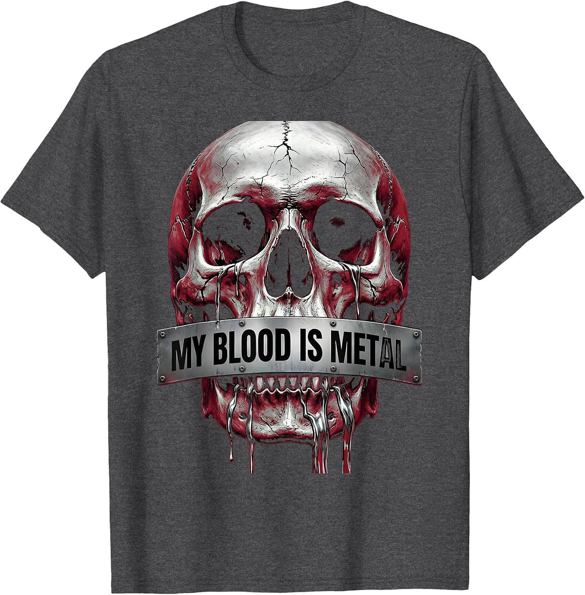 My Blood Is Metal Heavy Metal Music Design T-Shirt - Dark Heather Grey