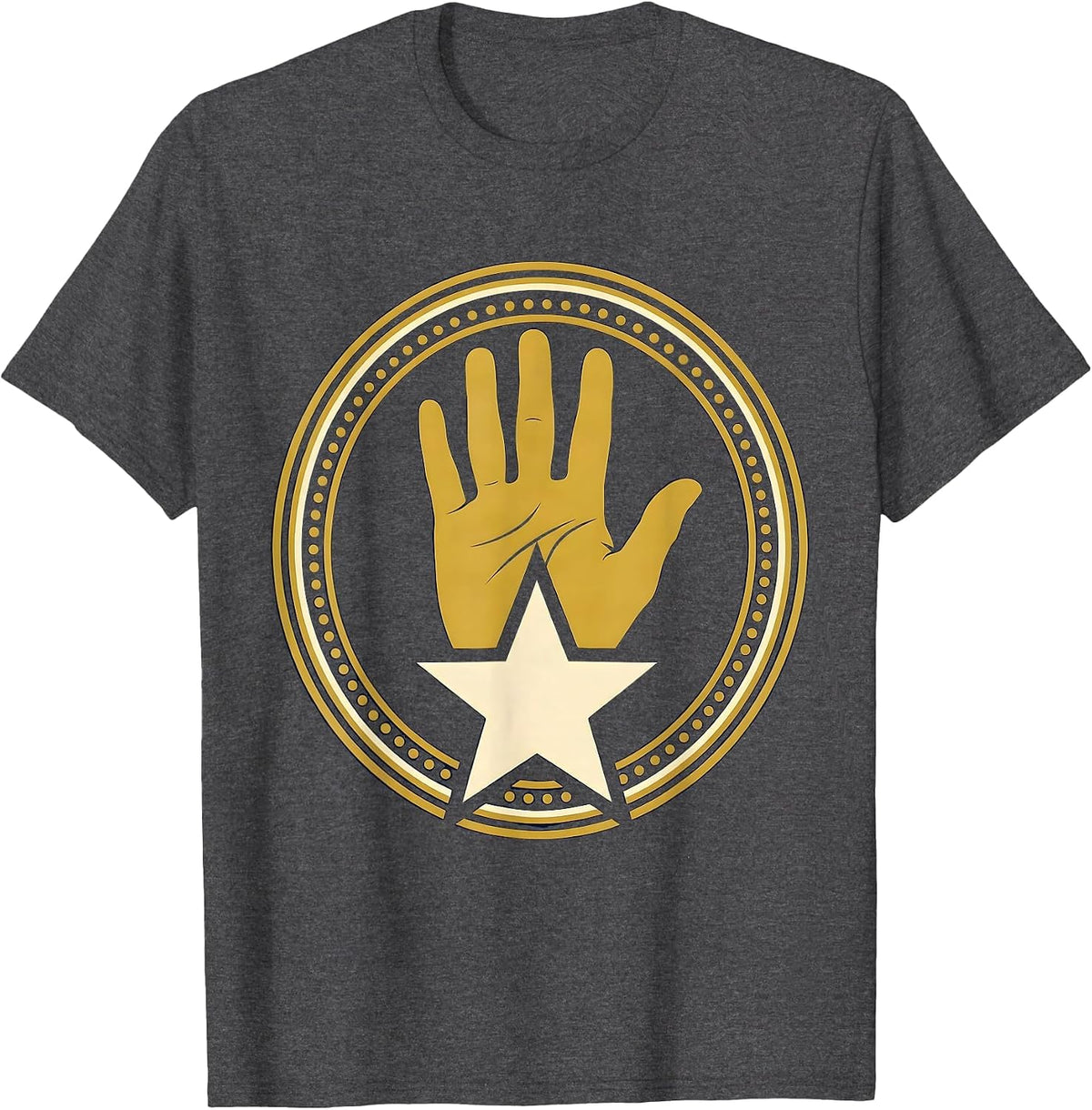 Men's First Grade Teacher Gold Star Hand Stamp Graphic T-Shirt - Dark Heather Grey