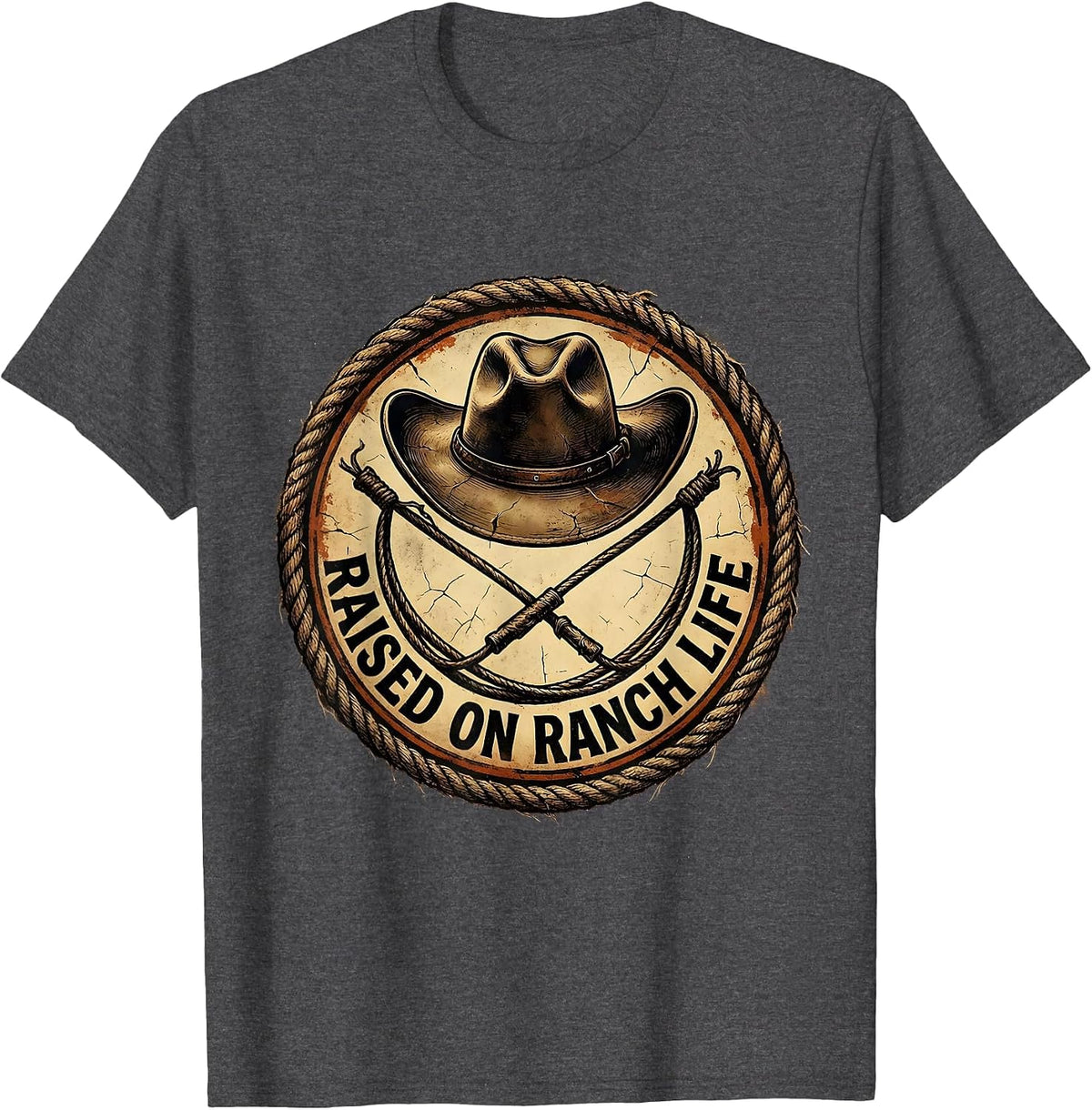Raised on Ranch Life Cowgirl Graphic Design T-Shirt - Dark Heather Grey