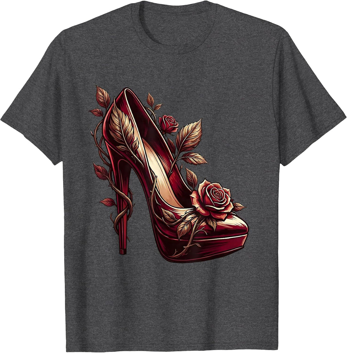 Gigi High Heel Wrapped in Vines Illustration T-Shirt - Dark Heather Grey