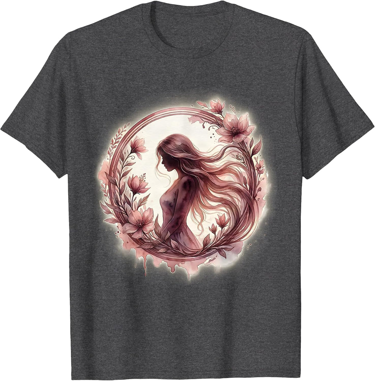 Elegant Silhouette Flowing Hair Gigi Graphic T-Shirt - Dark Heather Grey